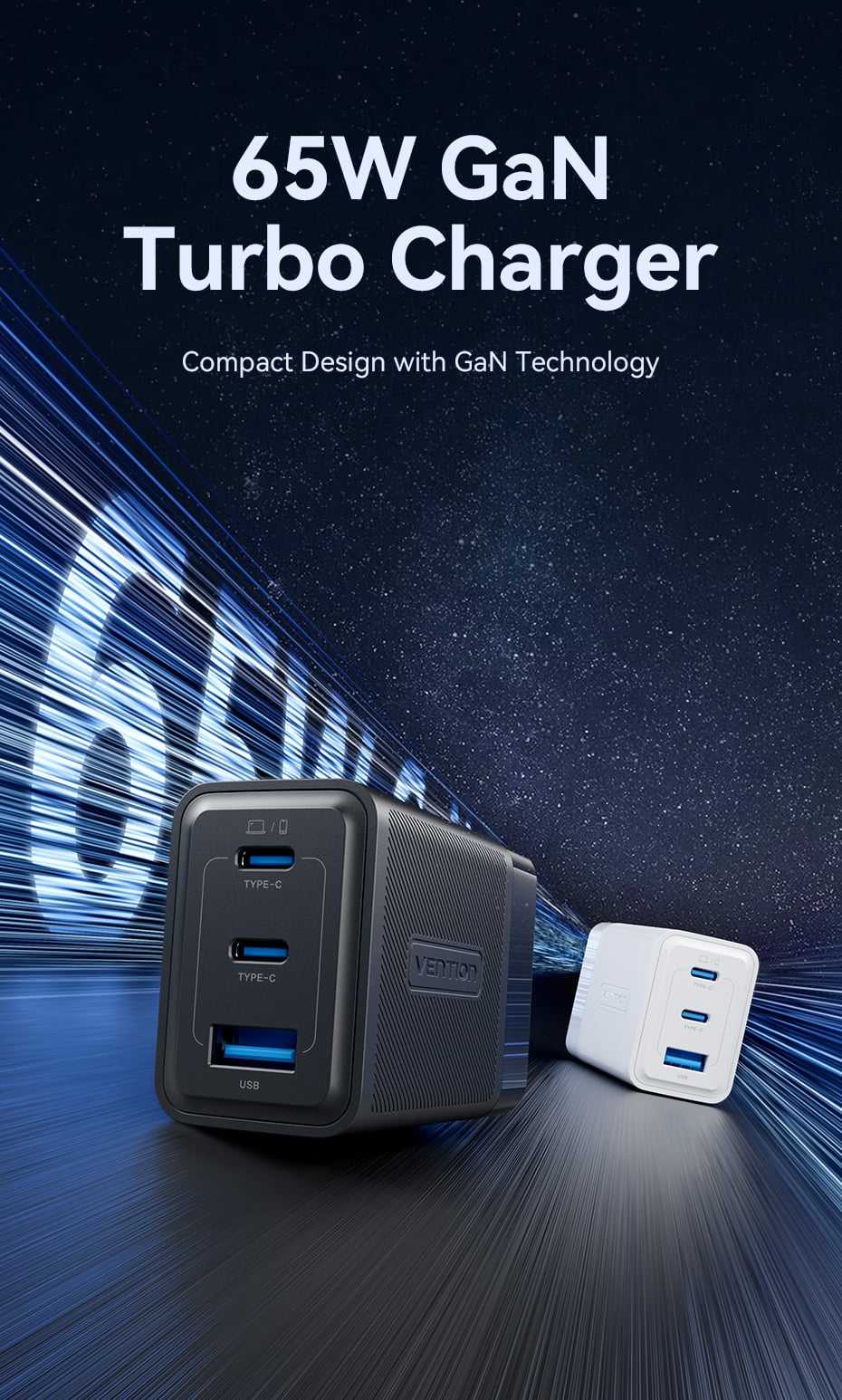 Củ sạc Vention 65W kết nối với laptop v&agrave; điện thoại