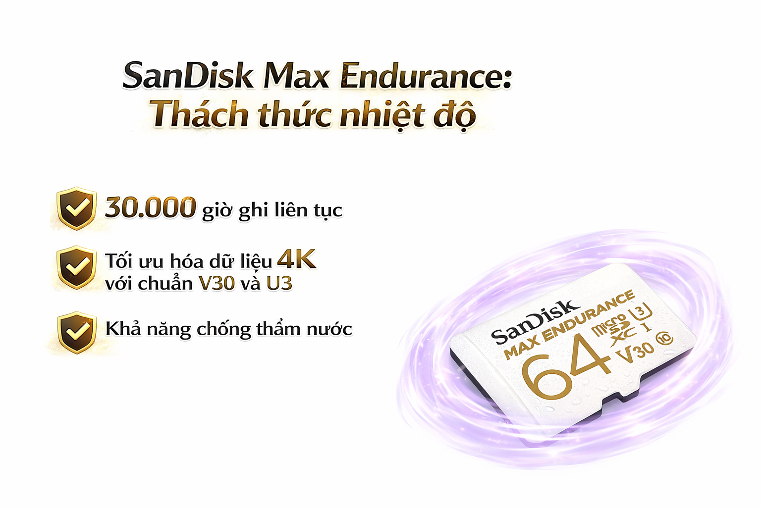 Thẻ nhớ SanDisk Max Endurance 64GB bền bỉ cho camera