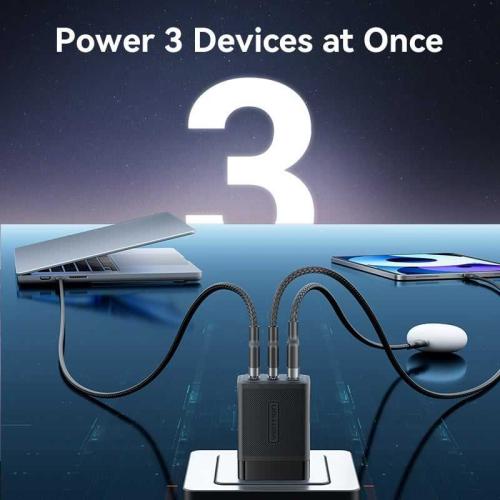 Củ sạc nhanh Vention GaN III 65W nhỏ gọn, hỗ trợ sạc đồng thời nhiều thiết bị thông minh.