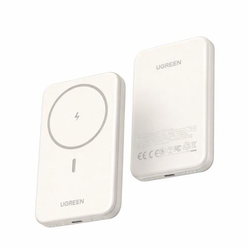 Pin dự phòng Ugreen PB560 MagSafe với thiết kế mỏng nhẹ, màu trắng xám tinh tế, tối ưu sạc iPhone.