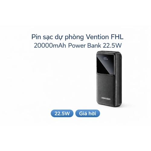 Pin dự phòng Vention FHL 20.000mAh, thiết bị sạc di động thực dụng trong tầm giá phổ thông.