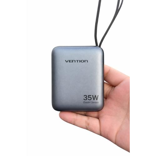 Pin dự phòng Vention FHE 10000mAh 35W với cáp USB-C tích hợp, sạc nhanh cho iPhone, Samsung.