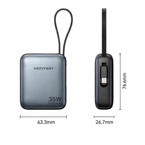 Pin Vention FHE 10000mAh 35W PPS sạc nhanh Samsung S24, iPhone 16 tích hợp cáp.