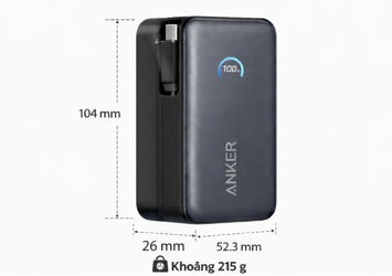 chiều dài, rộng, cao của Anker Nano A1638 10.000mAh 45W