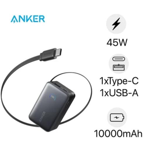 Sạc dự phòng Anker Nano A1638 10.000mAh với thiết kế gọn nhẹ, tích hợp cáp tiện lợi khi di chuyển.