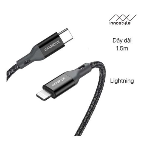 Cáp sạc Innostyle PowerFlex USB-C to Lightning 1.5m bọc dù Kevlar bền bỉ, đạt chuẩn MFi.