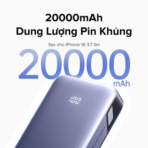 Hình ảnh chi tiết sạc dự phòng Ugreen PB532 20000mAh với thiết kế gọn gàng, hỗ trợ sạc nhanh 30W.