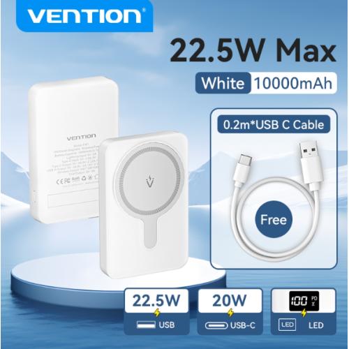 Sạc dự phòng Vention FHT 10000mAh Magnetic màu đen với thiết kế nhỏ gọn, tích hợp chân chống tiện lợi.