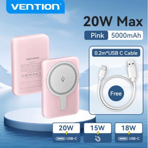 Sạc dự phòng Vention FHT 10000mAh Magnetic màu đen với thiết kế chân chống tiện lợi.