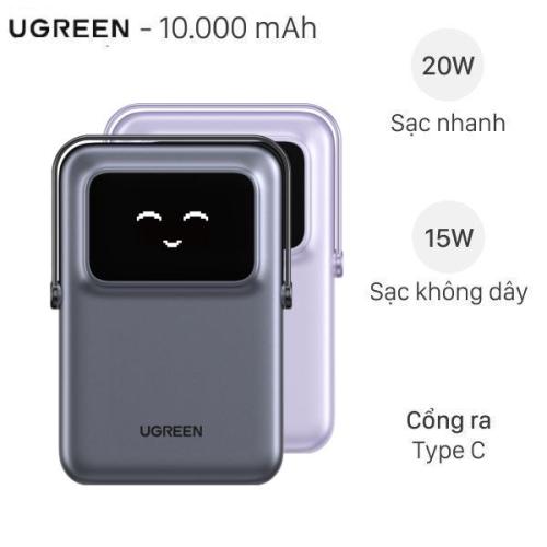 Ugreen PB764 Qi2 10000mAh 15W, pin sạc dự phòng không dây nhanh, thiết kế gọn gàng cho iPhone.