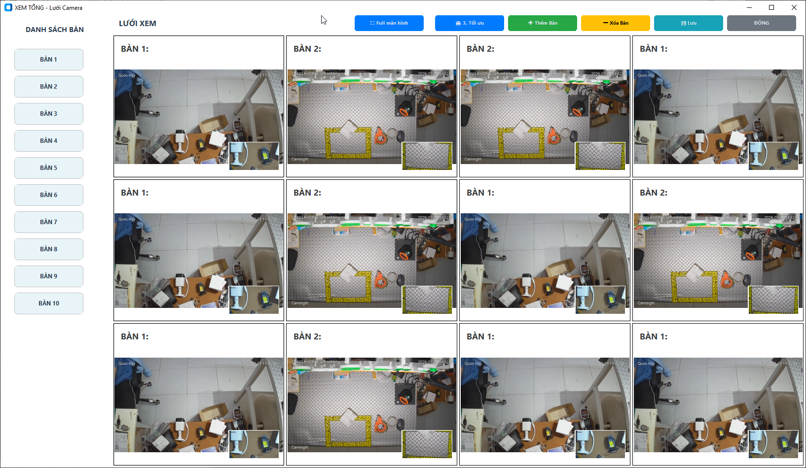 Chế độ Lưới Camere gi&uacute;p quan s&aacute;t 10 b&agrave;n đ&oacute;ng h&agrave;ng tr&ecirc;n 1 m&aacute;y t&iacute;nh.