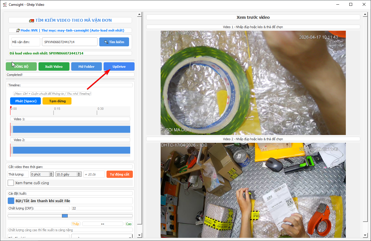 T&iacute;nh năng Updrive tr&ecirc;n phần mềm quay đ&oacute;ng h&agrave;ng  Camsight