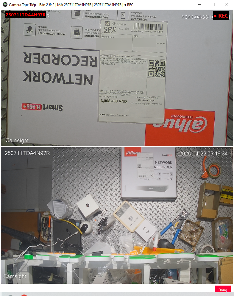 Chế độ tự động qu&eacute;t m&atilde; đơn tr&ecirc;n phần mềm quay đ&oacute;ng h&agrave;ng Camsight.