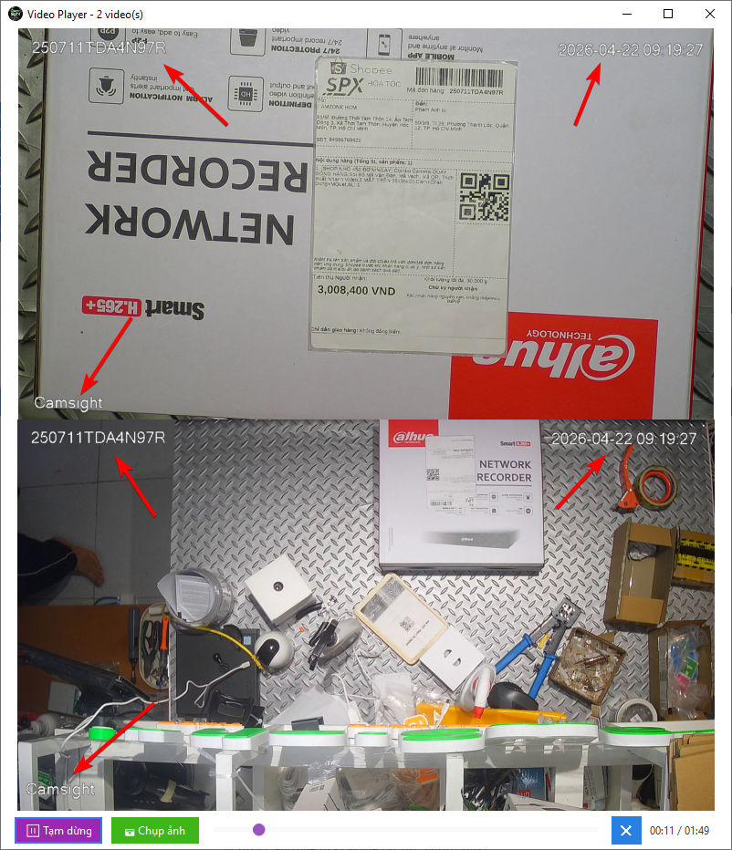 Video hiển thị đầy đủ m&atilde; đơn, thời gian, người đ&oacute;ng v&agrave; b&agrave;n đ&oacute;ng h&agrave;ng của phần mềm quay đ&oacute;ng h&agrave;ng Camsight