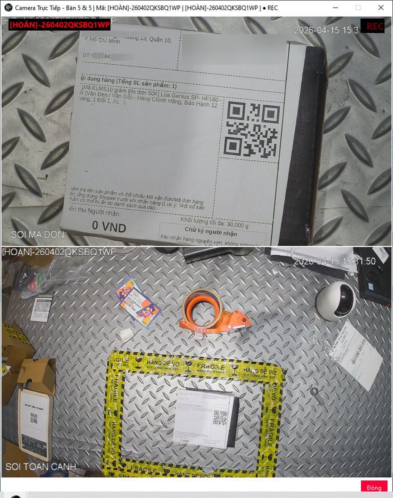 Giao diện bắt đầu ghi h&igrave;nh đơn h&agrave;ng ho&agrave;n tr&ecirc;n Camsight