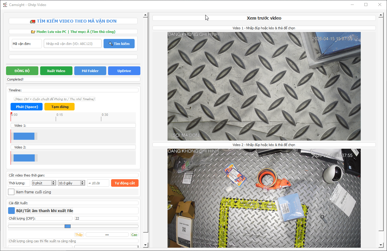 Bỏ chọn video trong phần gh&eacute;p video Camsight