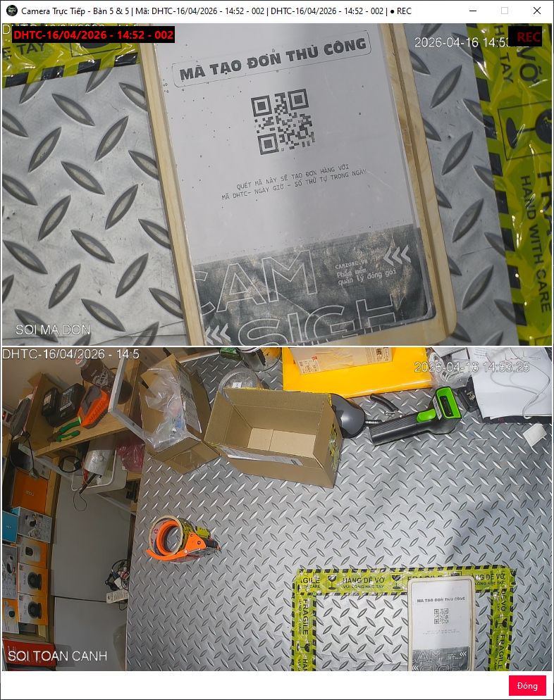 Camera 2 mắt soi r&otilde; m&atilde; đơn bắt đầu ghi h&igrave;nh đơn h&agrave;ng thủ c&ocirc;ng trong Camsight