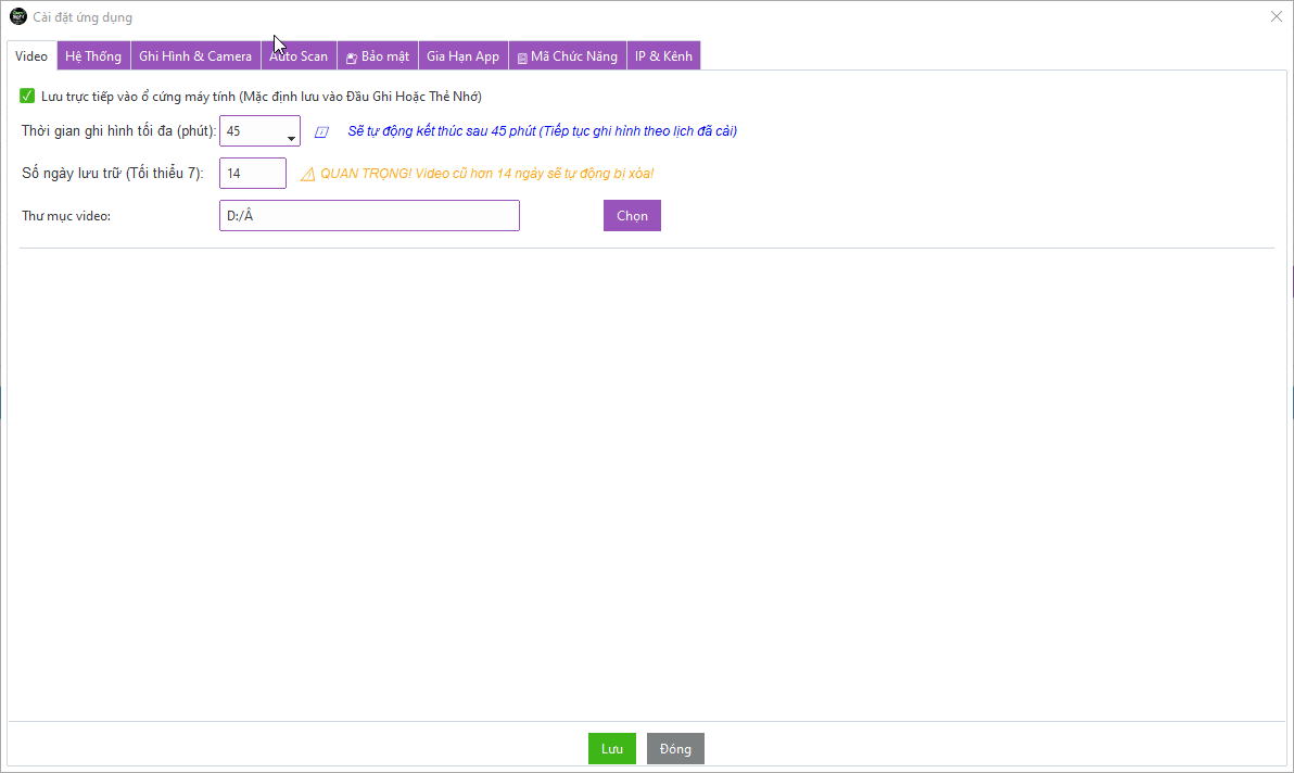 Giao diện c&agrave;i đặt tr&ecirc;n Camsight trực quan dễ hiểu 