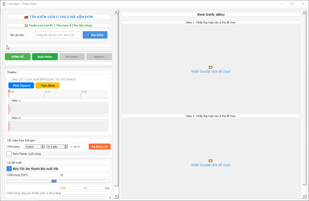 K&eacute;o thả file v&agrave;o phần gh&eacute;p video Camsight