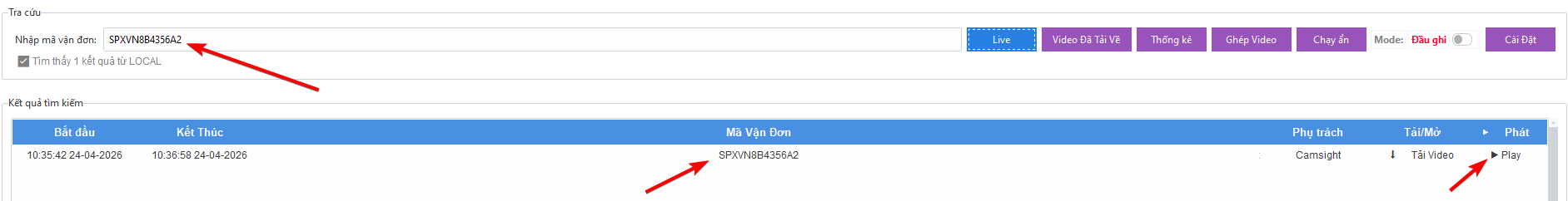 T&igrave;m kiếm video theo m&atilde; đơn h&agrave;ng 