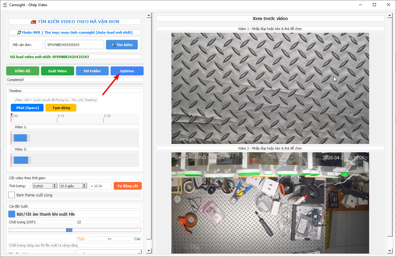 T&iacute;nh năng updrive tr&ecirc;n Camsight gửi video khiếu nại nhanh ch&oacute;ng chỉ bằng một Click.