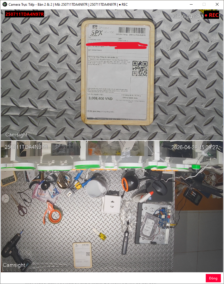 Hệ thống camera 2 mắt kết hợp phần mềm quay đ&oacute;ng h&agrave;ng camsight tự động qu&eacute;t m&atilde; vận đơn v&agrave; ghi h&igrave;nh