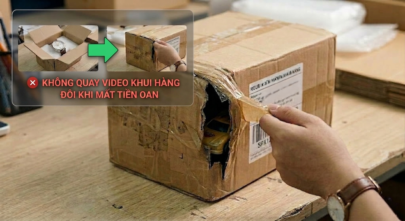 Kh&ocirc;ng quay video khui h&agrave;ng khi gặp t&igrave;nh trạng tr&aacute;o h&agrave;ng, hay h&agrave;ng hư hỏng kh&oacute; c&oacute; bằng chứng chứng minh cho chủ shop.