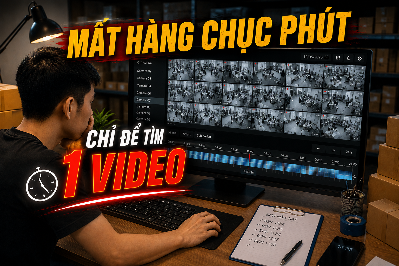 Ảnh: Một chủ shop online đang tua timeline t&igrave;m một đoạn video quay đ&oacute;ng h&agrave;ng mất rất nhiều thời gian. 
