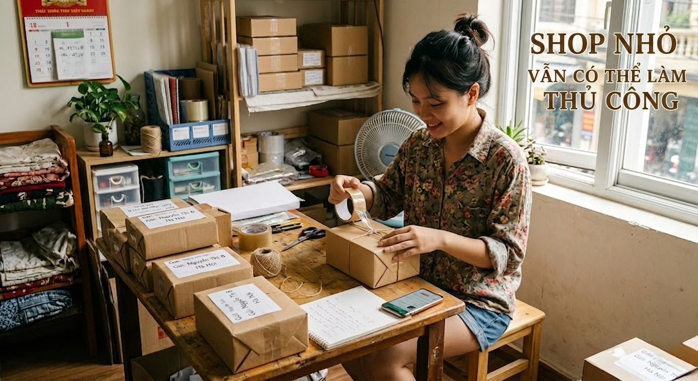 Shop từ khoảng 5 - 10 đơn/ng&agrave;y vẫn c&oacute; thể d&ugrave;ng c&aacute;ch đ&oacute;ng h&agrave;ng thủ c&ocirc;ng cho tiết kiệm