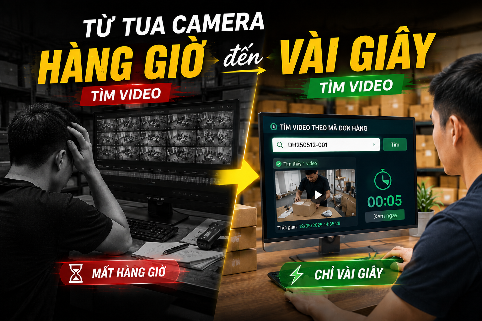 Ảnh: Tua camera thủ c&ocirc;ng h&agrave;ng giờ liền vs t&igrave;m video chưa tới 3 gi&acirc;y với phần mềm quay đ&oacute;ng h&agrave;ng. C&aacute;ch n&agrave;o &iacute;t tốn thời gian hơn?