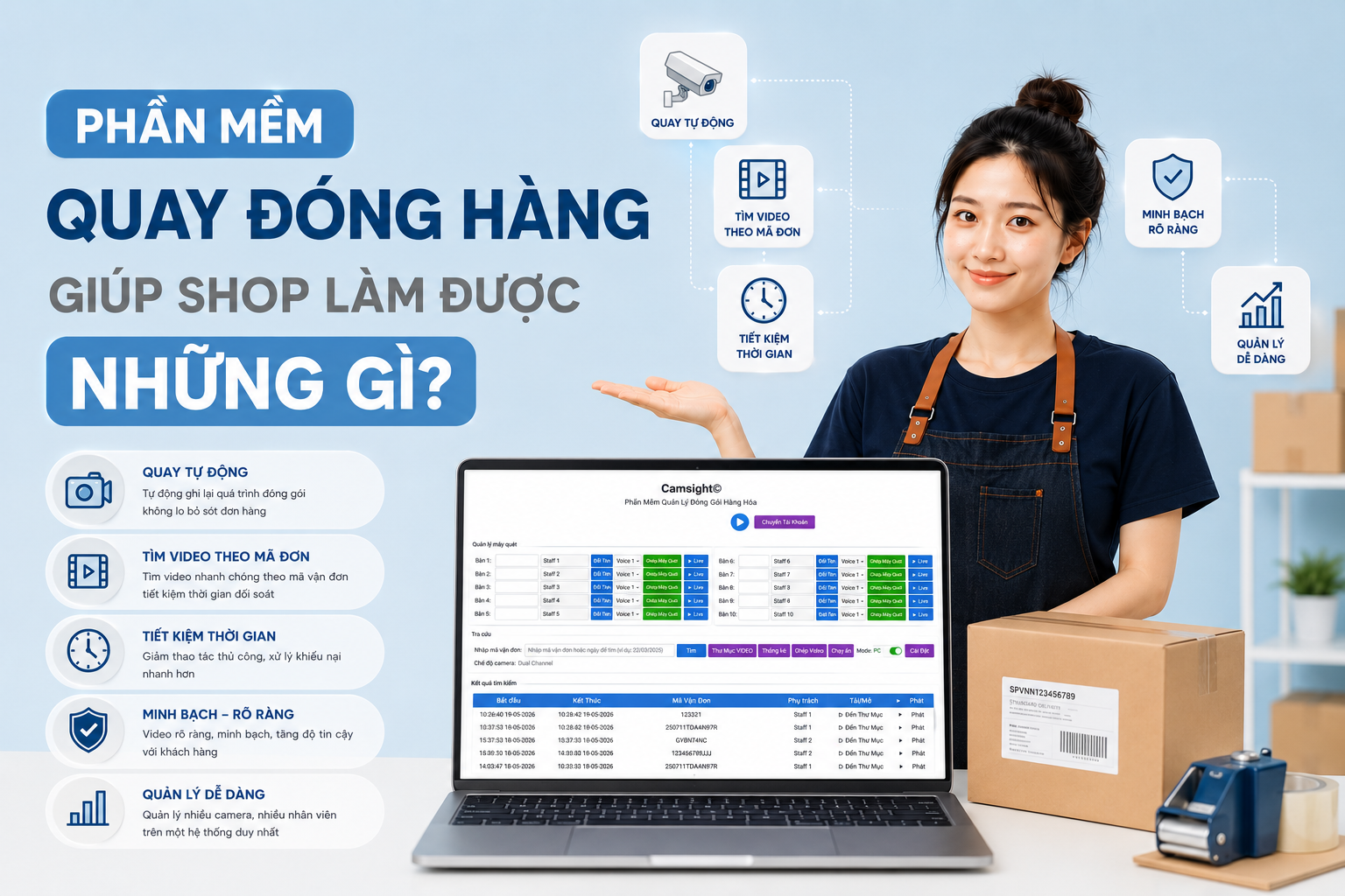 Giải đ&aacute;p thắc mắc cho c&acirc;u hỏi: "Phần mềm quay đ&oacute;ng h&agrave;ng gi&uacute;p shop l&agrave;m được những g&igrave;?"