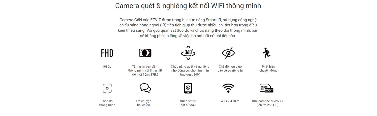 Camera Ezviz C6N 2MP đàm thoại 2 chiều, quay, xoay thông minh