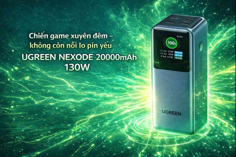 Sạc dự ph&ograve;ng Ugreen Nexode 20000mAh 130W cho laptop v&agrave; gaming handheld