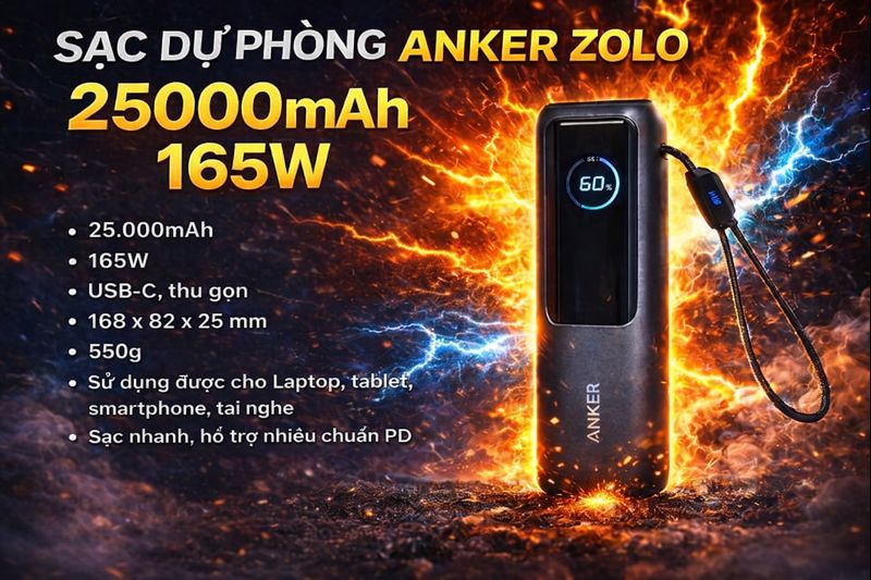 Pin dự ph&ograve;ng Anker Zolo 25000mAh 165W